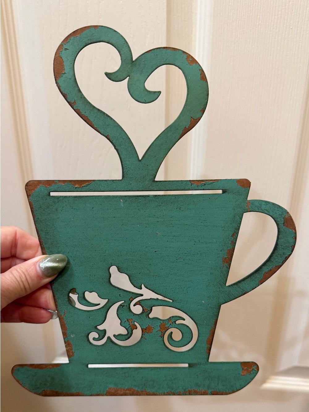 Hobby Lobby Distressed Teal Cup Wall Accent